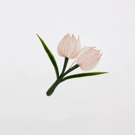 White Silk Velvet Style Double Tulip Brooch