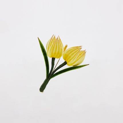 Yellow Silk Velvet Style Double Tulip Brooch