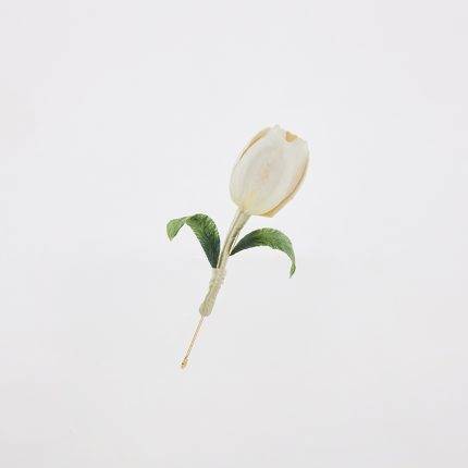 White Silk Flat Style Single Tulip Brooch