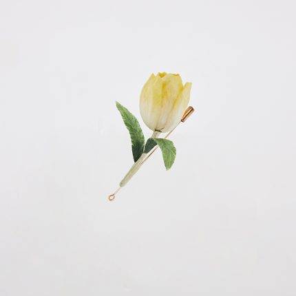 Yellow Silk Flat Style Single Tulip Brooch